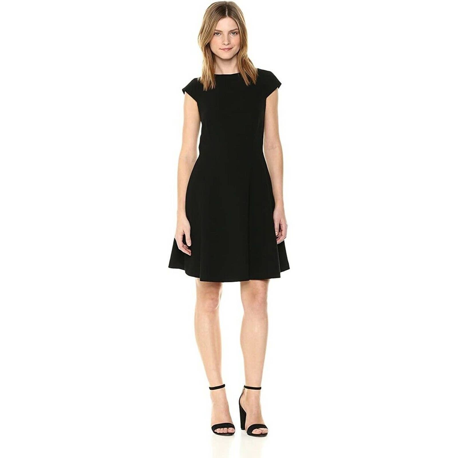 Theory Black Modern Crepe Cap Sleeve Shift Dress